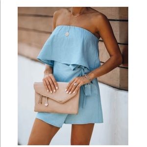 BRAND NEW Chambray Linen strapless wrap romper